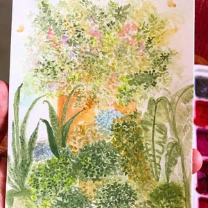 Carols for Plant Lovers Aquarela original pintada à mão com acrílico em cartão postal de 4x6 polegadas, assinada e datada, você pode emoldurar e exibir