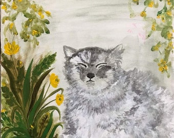 Cat Basking in the sun Handpainted Originaĺ Acrylic Painting