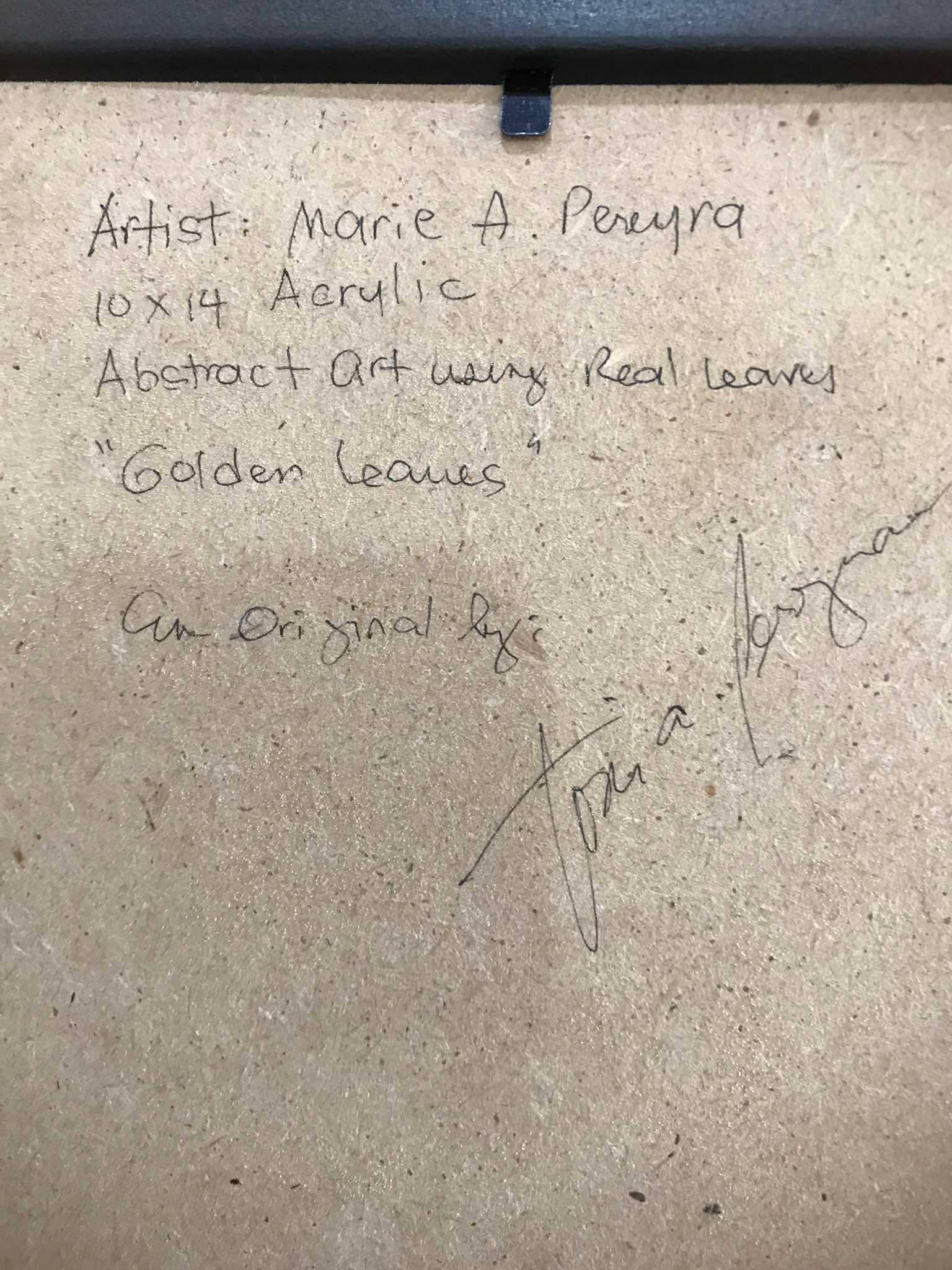 黄金の葉の抽象アクリル画：額入りキャンバスウォールアート（10x14