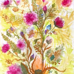 Mystische Blumen Zauber, handgemaltes Original Aquarell und Acryl Postkarte, perfektes Geschenk, signiert und datiert