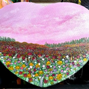 Heart Shaped Floral Acrylic Painting: Fields of Gold Canvas Wall Decor