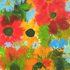 Flower Power Original handgemaltes Aquarell und Acryl Postkarten Kunst, signiert und datiert