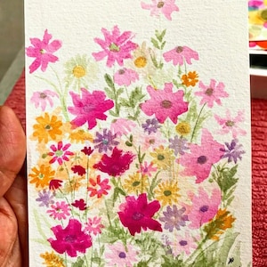 Bouquet de fleurs Aquarelle originale au format carte postale, 10 x 15 cm, papier Arches pressé à froid, signée et datée, vous pouvez l'encadrer, art floral.