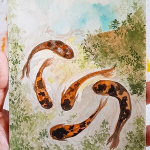Aquarelle peinte à la main de carpes koï, signée et datée