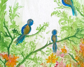 Happiness ~ Bird Watching Original handpainted Acrylic Painting on 9x12x1 inches Stretched Canvas. Ready to hang and give charm, wall decor