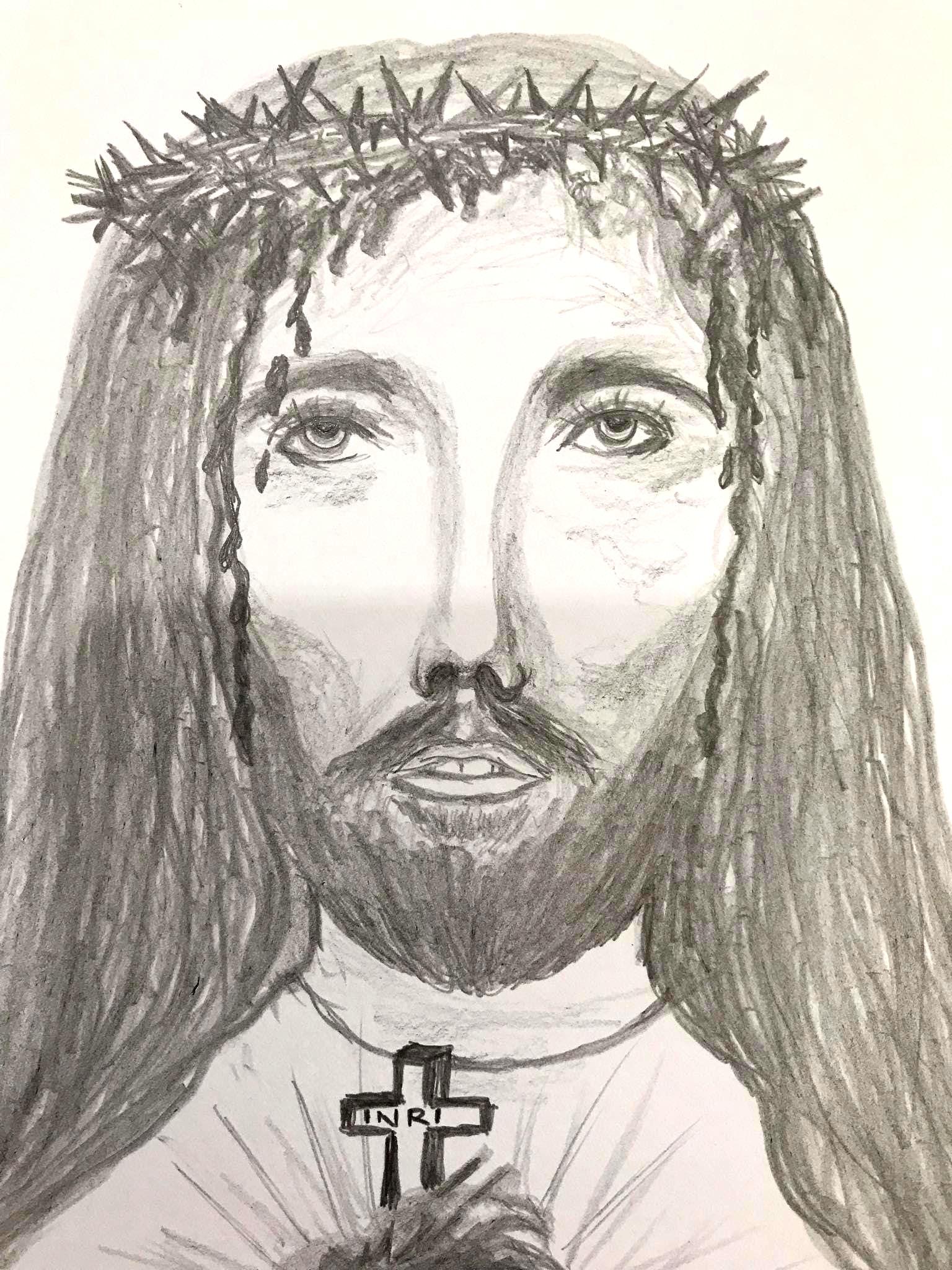 Sacred Heart of Jesus Art: Graphite Pencil Drawing, Signed