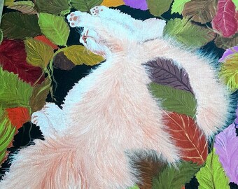 Catnip High Acrylic Painting: Fluffy Kitty Art, 12x12 Canvas