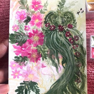 Flores Su Gloria Suprema Postal Original de Acuarela Pintada a Mano, 4x6 pulgadas, Papel Prensado en Frío Firmado y Fechado, Puedes Enmarcar la Decoración