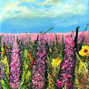 Wild Flowers ~ Handpainted Original Acrylic Palette knife Painting, Ready to hang 9x12x1 inches Gallery Wrapped Stretched Canvas Painting