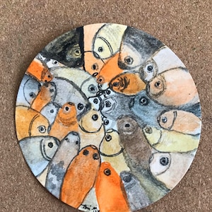 Fische Survival of the Fittest eine original handgemalte Aquarell Postkarte Kunst, die Sie einrahmen können, um Ihren Raum zu dekorieren oder als Geschenk zu geben