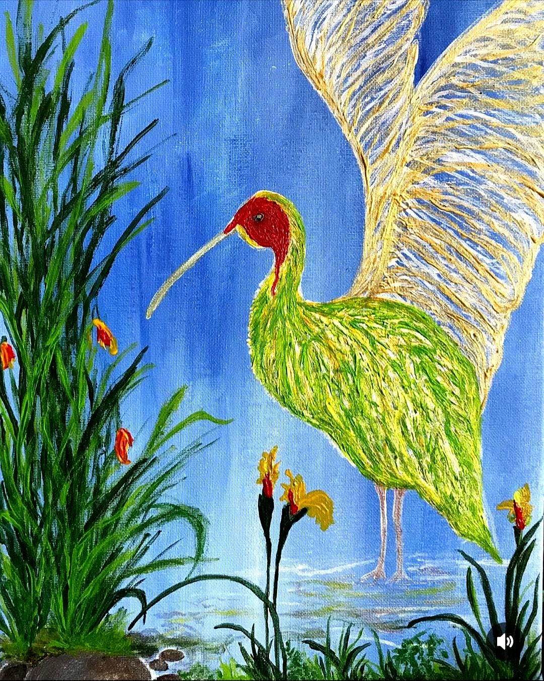 トキのアクリル画：熱帯風景画、12x16インチ キャンバス - Etsy 日本