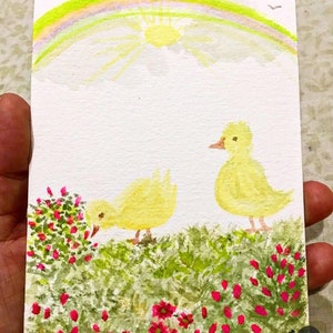 C'est une belle journée, venez sentir les fleurs avec nous charlatan charlatan, une carte postale aquarelle originale peinte à la main que vous pouvez encadrer ou offrir1