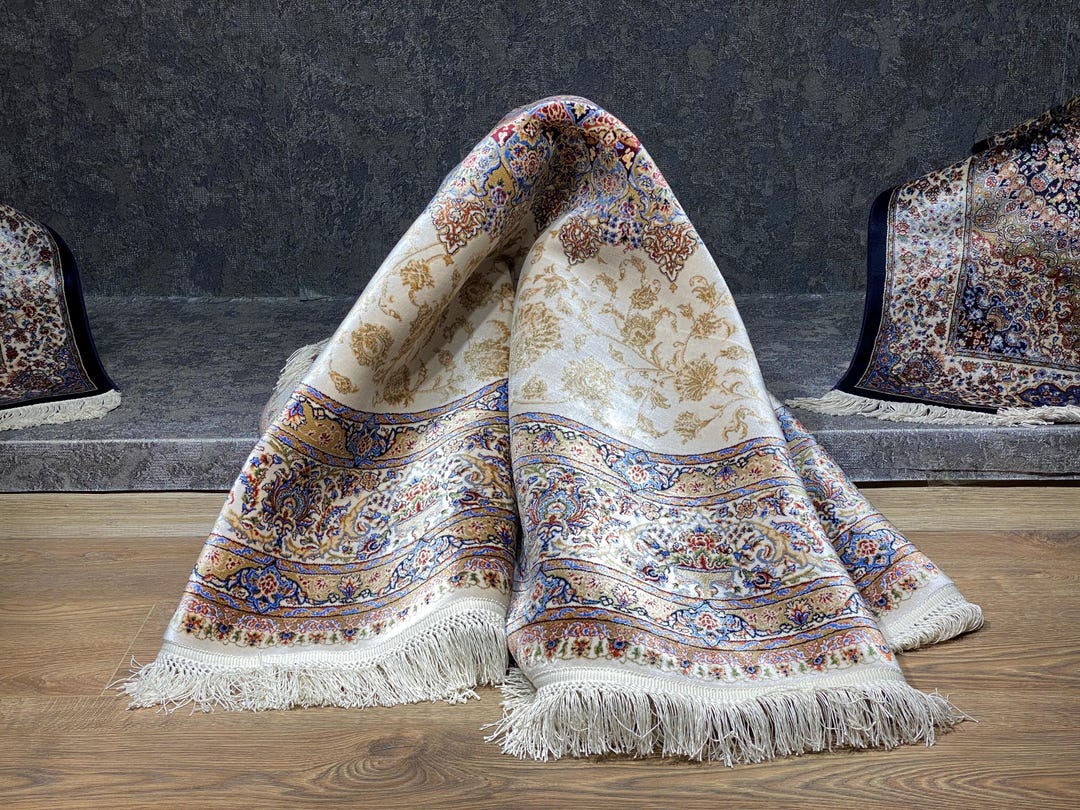 Cream Turkish Rug Cream Round Rug, Turkish Bamboo Silk Area Rug, Soft 5x5 - Etsy