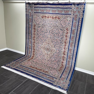 7x10 Bamboo Silk Rug: Traditional Persian Style, Blue Carpet