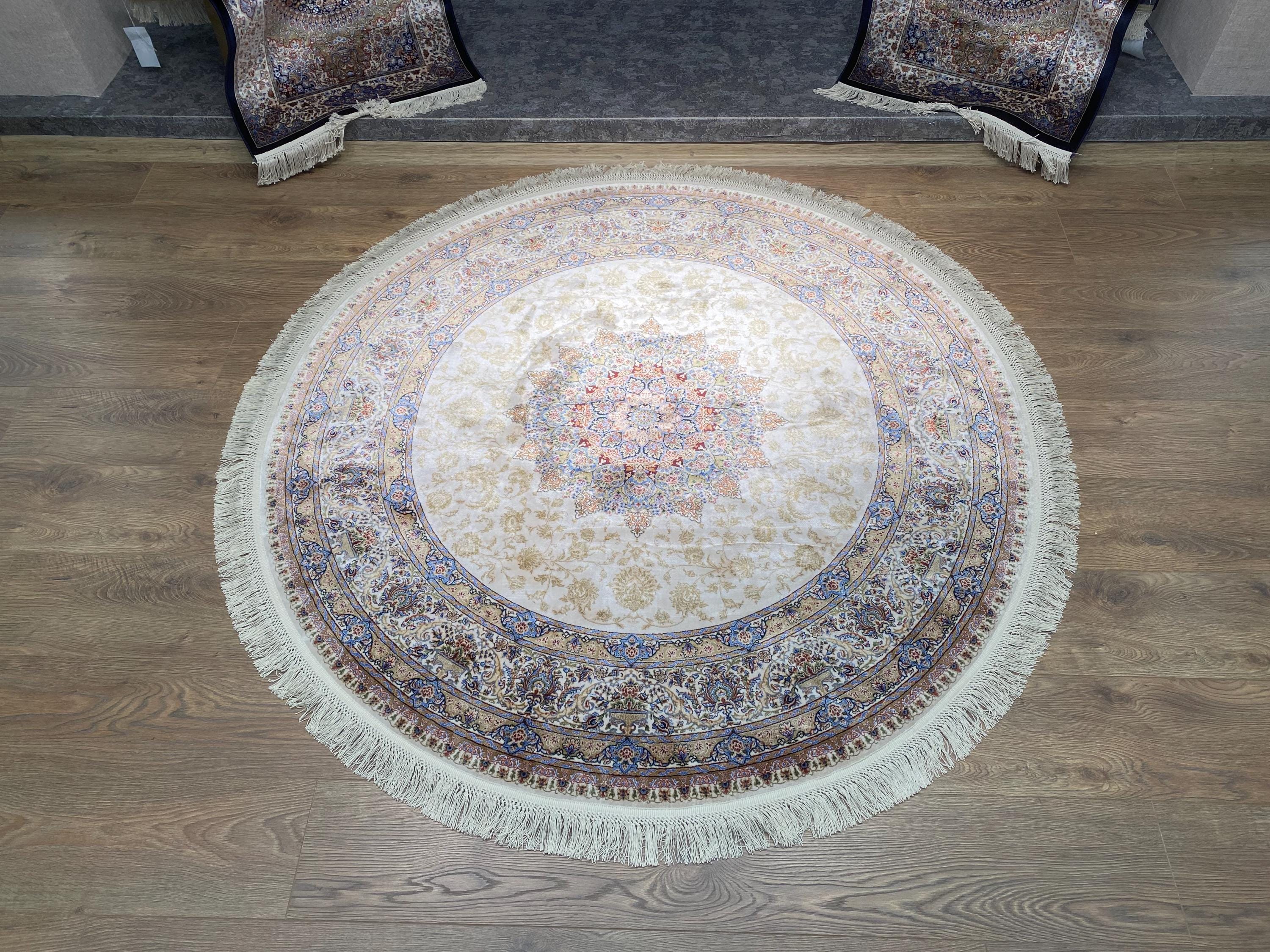Cream Turkish Rug Cream Round Rug, Turkish Bamboo Silk Area Rug, Soft 5x5 - Etsy