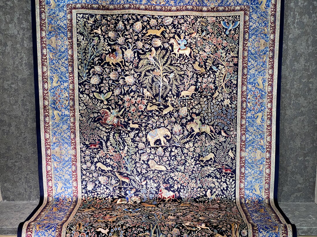 Hunting Patterned Bamboo Silk Rug, 7x10 Living Room Carpet - Etsy
