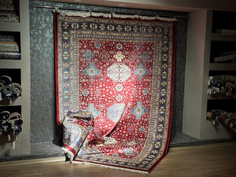 Draped Rugs Red Bamboo Silk Rug, 7x10 Area Rug, Turkish Palace Style Carpet - Etsy