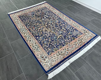 Blue Bamboo Silk Rug 5x8: Fine Persian Style Carpet