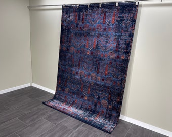 Ethnic Design Viscose Carpet, For Living Room Rug, 5x8 Bamboo Silk Rug, Navy Carpet, 5x8 Turkish Carpet, Top Quality Rug, 5x8 Rug,Home Decor