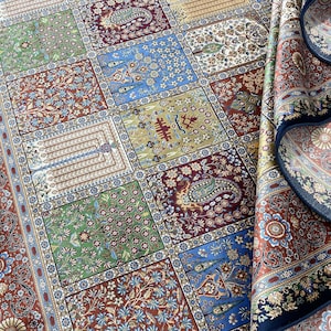7x10 Turkish Silk Rug: Navy & Red Traditional Carpet