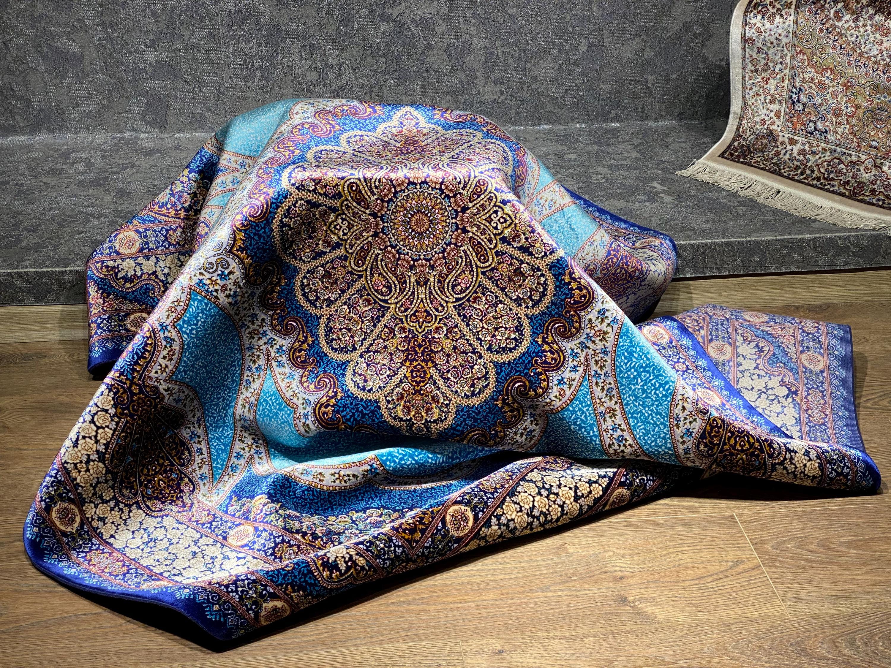 Unique Silk Rug, 4x6 Blue Silk Rug, 4x6 Bedroom Silk Rug, Top Quality ...
