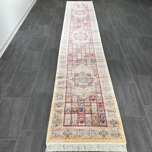 Beige Runner Silk Rug, 3x13 Hallway Silk Rug, Rug For Hallway, Turkish Carpet, 3x13 Bamboo Silk Rug,Classic Rug,Luxury Silk Rug,Entryway Rug image 5