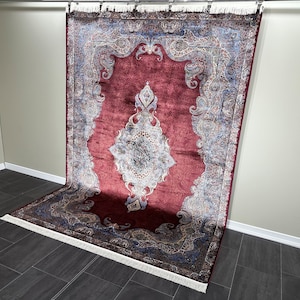 7x10 Bamboo Silk Rug: Traditional Oriental Red Living Room Carpet