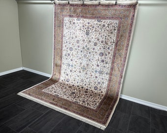 200x300 Anatolischer Seidenteppich, Großer Teppich, Seidenteppich, Hochwertiger Seidenteppich, Für Wohnzimmer, Bambus Seidenteppich, 200x300 Seide, Einzigartiger Seidenteppich