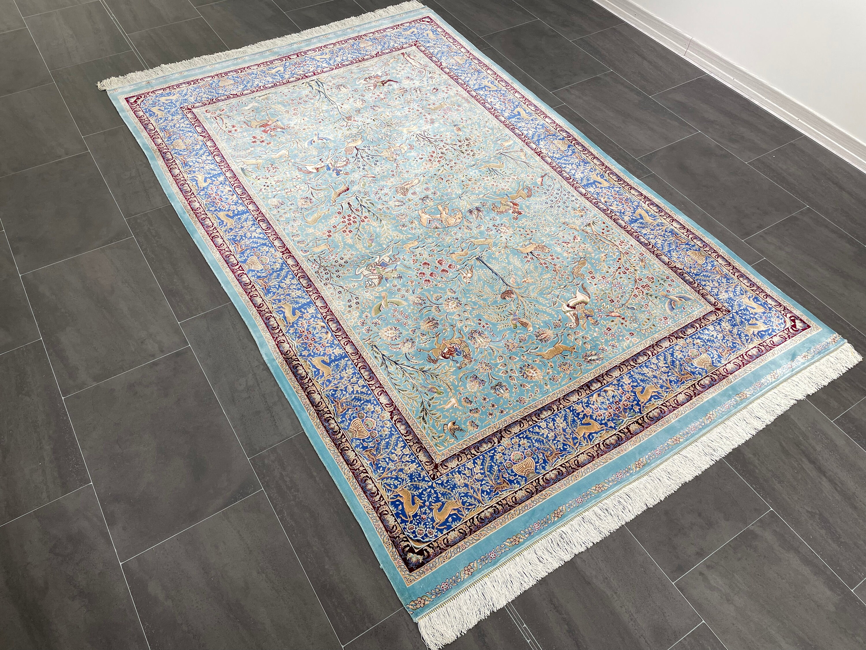 5x7 Ice Blue Silk Rug, %100 Bamboo Silk Rug, 5x7 Silk Carpet, Top ...