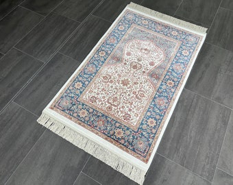 3x4 Prayer Mat Silk Rug, Muslim Carpet, Sajjadah Silk Rug, Bamboo Silk Rug, 3x4 Carpet, Ramadan Gift, Prayer Rug,Islamic Silk Rug,Luxury Rug