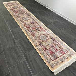Beige Bamboo Silk Runner Rug: Turkish Hallway Carpet (3x13)