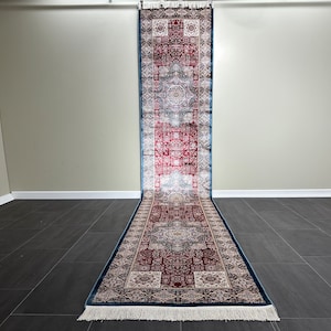 Bamboo Silk Runner Rug: Traditional Turkish Hallway Carpet (2.6x13.1 Ft)