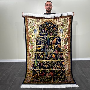 4x6 Pure Silk Rug, Oriental Silk Rug, 4x6 Carpet, Animal Patterned Silk Rug, High Quality Silk Rug,4x6 Area Rug,Rug For Gift Family,Silk Rug