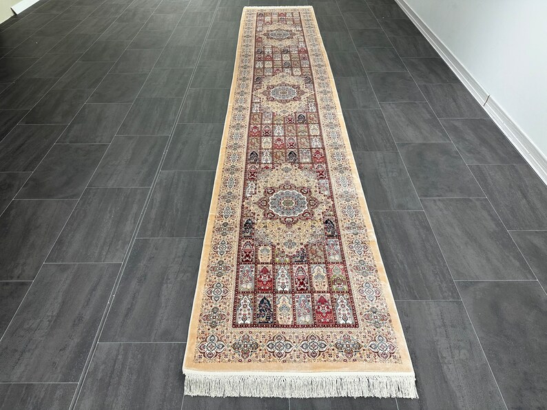 Beige Runner Silk Rug, 3x13 Hallway Silk Rug, Rug For Hallway, Turkish Carpet, 3x13 Bamboo Silk Rug,Classic Rug,Luxury Silk Rug,Entryway Rug image 2