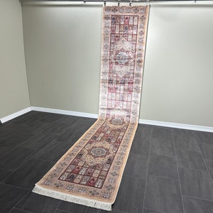 Beige Runner Silk Rug, 3x13 Hallway Silk Rug, Rug For Hallway, Turkish Carpet, 3x13 Bamboo Silk Rug,Classic Rug,Luxury Silk Rug,Entryway Rug image 10