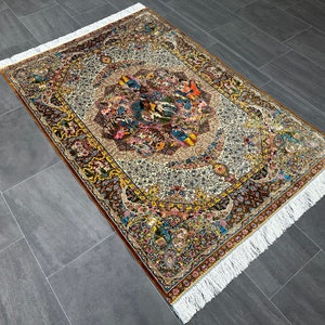 4x6 Pure Silk Rug, Unique Silk Rug, Silk Area Rug,4x6 Carpet,High Quality Silk Rug,Super Fine Silk Rug,Gift For Family,Pure Silk Rug,4x6 Rug