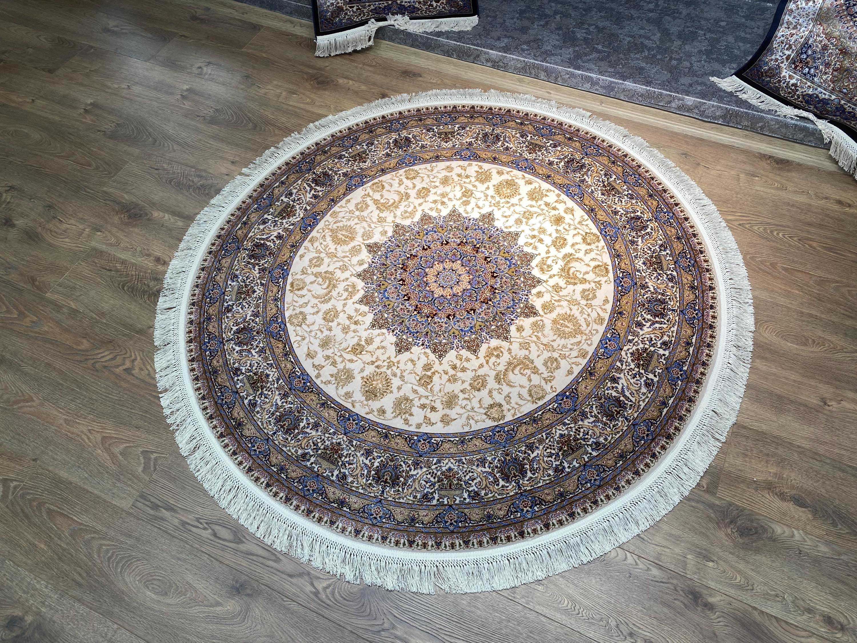 Cream Turkish Rug Cream Round Rug, Turkish Bamboo Silk Area Rug, Soft 5x5 - Etsy