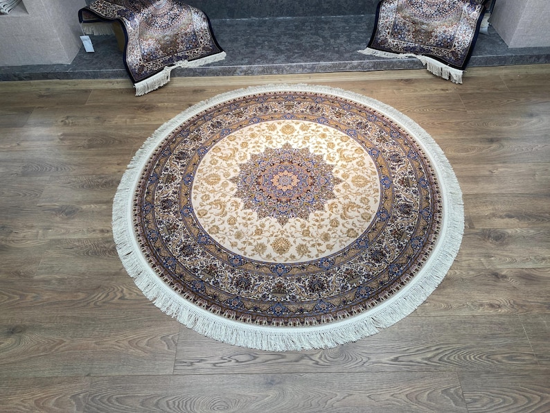 Cream Round Rug, Turkish Bamboo Silk Area Rug, Soft 5x5 - Etsy
