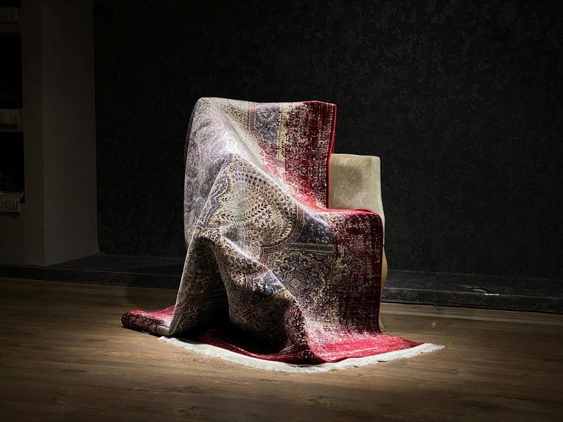 Draped Rug Images Red Bamboo Silk Rug, Turkish Carpet 4.9 X 7.5 - Etsy