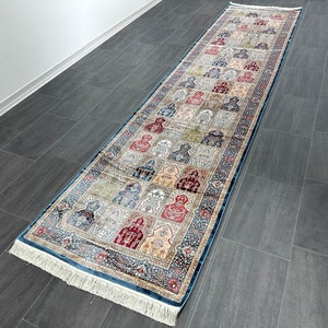 Turkish Bamboo Silk Runner Rug: 3x13 Hallway Carpet