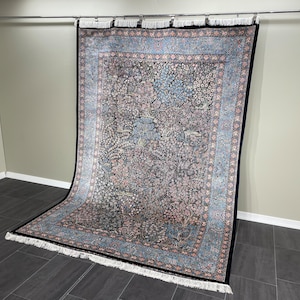 Tree Of Life Bamboo Silk Rug 7x10: Navy Living Room Carpet