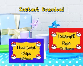 Pokemon Printable Food Tents l Pokemon Birthday Party l Pokemon place cards l Pokemon Name cards l INSTANT DOWNLOAD