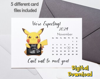Pikachu Pregnancy Announcement card | Digital download | Baby Ultrasound Scan Keepsake | Baby Shower Gift | Grandparent To Be