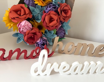 Custom 3D Printed Word Sign in Cursive – Personalized Freestanding Text Decor, Choose Any Word or Name, 32 Color Options