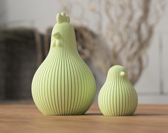 Modern Easter Chicken Set, Minimal Spring Decor for Shelf & Table, Japandi Style Figurine, Easter Gift Idea, Contemporary Home Accent
