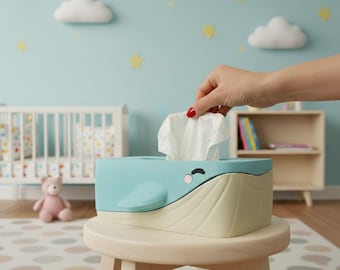 Whale Tissue Box Cover, cute tissue holder for standard boxes, nursery and bathroom décor with phone stand