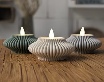 Portavelas LED moderno, decoración minimalista con diseño acanalado para mesa, salón & regalo especial