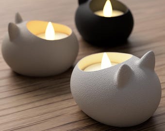 3D Printed Cat-Shaped LED Tealight Holder – Cute, Sustainable & Safe Décor for Autumn, Halloween, or Cat Lovers – Includes Light