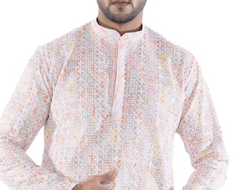 Unique Cotton Kurta Featuring Exquisite Hand Embroidery by The Royal Ethnix