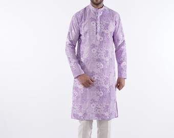Lavender Floral Kurta for Men | Festive Ethnic Wear by The Royal Ethnix